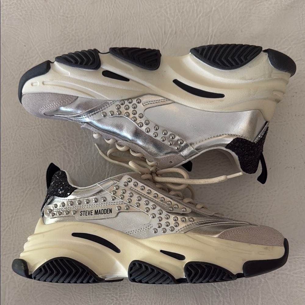 Steve Madden Studded Silver and Black Sneakers